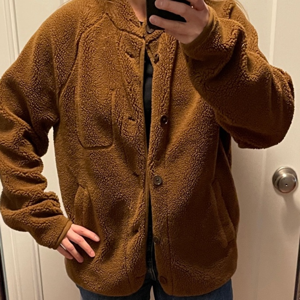 Banana Republic Men's Sherpa Teddy Fleece Button Jacket Brown Size L - Picture 4 of 7